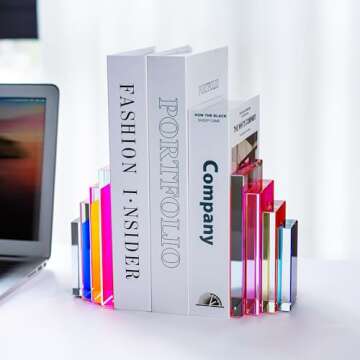 6Lbs Heavy Crystal Bookends Square Geometric Crystal Bookends Decorative Bookends for Shelves Stylis...