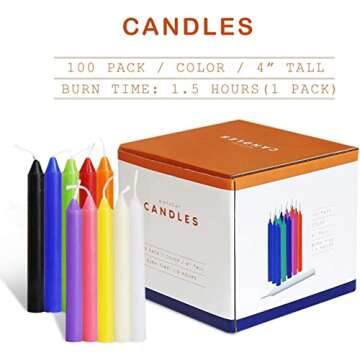 Onebird 100 pcs Unscented Assorted Colors Mini Taper Candle | 4" Tall x 1/2" Diameter | Great for Ca...