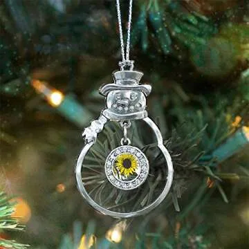 Inspired Silver - Sunflower - Silver Christmas Ornament - Circle Charm Christmas Tree Ornament with ...