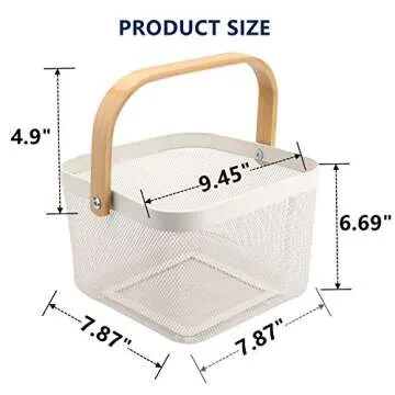 Yopay Mesh Steel Fruit Basket Bin with Wood Handle, White Hanging Storage Organizer, Farmhouse Harve...