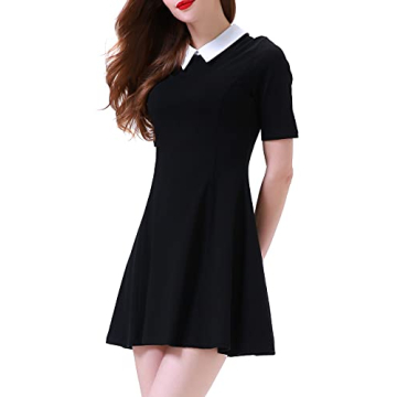 Aphratti Women's Short Sleeve Peter Pan Collar Skater Dress - Cute & Casual