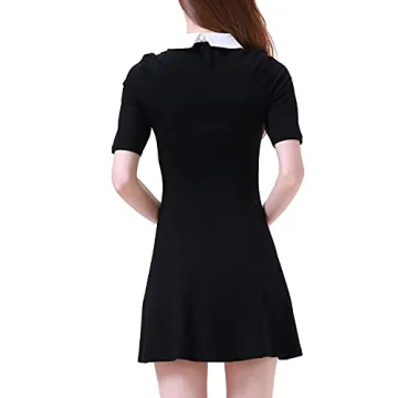Aphratti Women's Peter Pan Collar Skater Dress - Black
