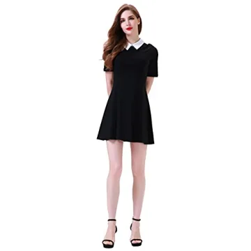 Aphratti Women's Peter Pan Collar Skater Dress - Black