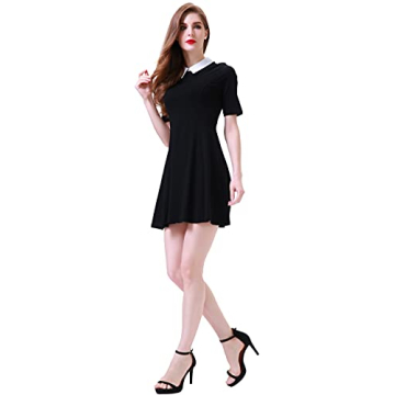 Aphratti Women's Peter Pan Collar Skater Dress - Black