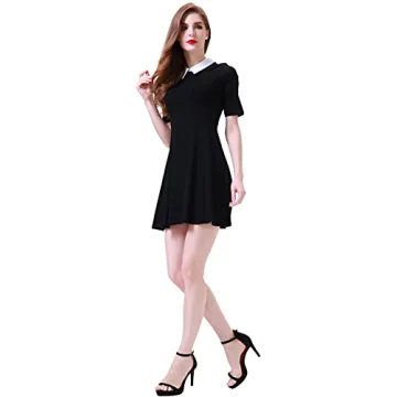 Aphratti Women's Peter Pan Collar Skater Dress - Black