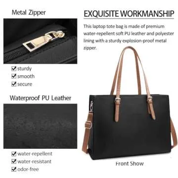 Laptop Bag for Women Waterproof Lightweight Leather 15.6 Inch Computer Tote Bag Business Office Brie...