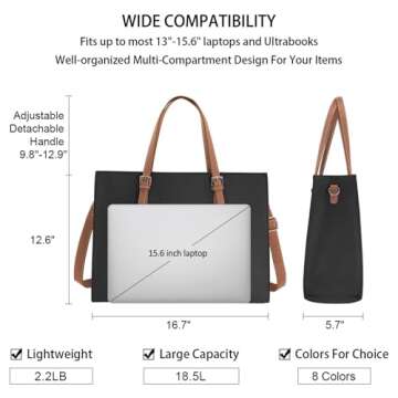 Laptop Bag for Women Waterproof Lightweight Leather 15.6 Inch Computer Tote Bag Business Office Briefcase Large Capacity Handbag Shoulder Bag Professional Office Work Bag