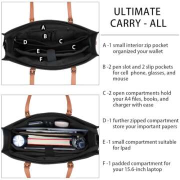 Laptop Bag for Women Waterproof Lightweight Leather 15.6 Inch Computer Tote Bag Business Office Briefcase Large Capacity Handbag Shoulder Bag Professional Office Work Bag