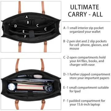 Laptop Bag for Women Waterproof Lightweight Leather 15.6 Inch Computer Tote Bag Business Office Briefcase Large Capacity Handbag Shoulder Bag Professional Office Work Bag
