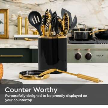 Stylish Black and Gold Utensil Holder for Your Kitchen