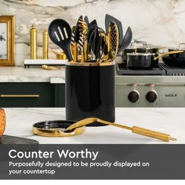 Stylish Black and Gold Utensil Holder for Your Kitchen