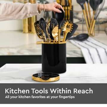 Stylish Black and Gold Utensil Holder for Your Kitchen