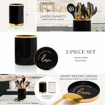 Stylish Black and Gold Utensil Holder for Your Kitchen