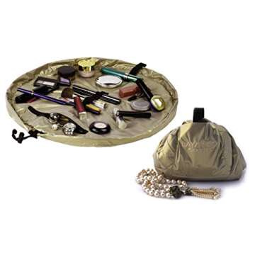 Lay-n-Go Cosmo Drawstring Makeup Bag Organizer, Water-Resistant Cosmetic Pouch for Travel, Stylish & Durable Toiletry Bag, Machine Washable, Large Capacity, 20-Inch, Metallic Gold