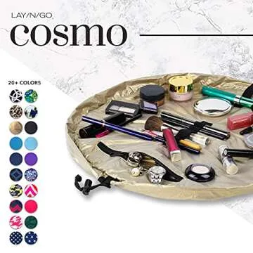 Lay-n-Go Cosmo Drawstring Makeup Bag Organizer, Water-Resistant Cosmetic Pouch for Travel, Stylish & Durable Toiletry Bag, Machine Washable, Large Capacity, 20-Inch, Metallic Gold