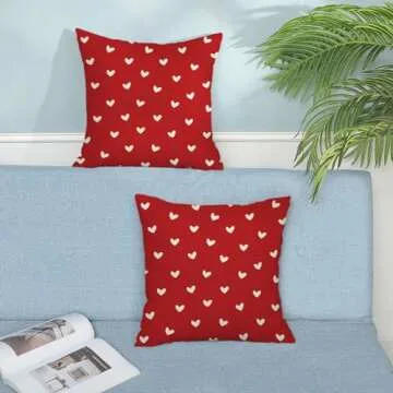 Valentine's Decor Pillow Covers 18x18 Pack of 2 Red Love Heart Throw Pillow Covers,Wedding Valentine's Day Mother's Day Anniversary Pillowcase Linen Cushion Case Decoration for Sofa Couch Bed