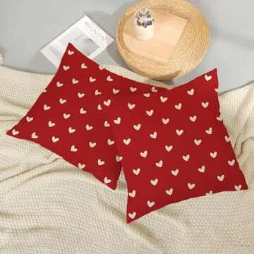 Valentine's Decor Pillow Covers 18x18 Pack of 2 Red Love Heart Throw Pillow Covers,Wedding Valentine's Day Mother's Day Anniversary Pillowcase Linen Cushion Case Decoration for Sofa Couch Bed