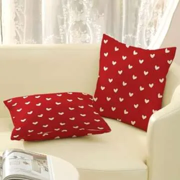 Valentine's Decor Pillow Covers 18x18 Pack of 2 Red Love Heart Throw Pillow Covers,Wedding Valentine's Day Mother's Day Anniversary Pillowcase Linen Cushion Case Decoration for Sofa Couch Bed
