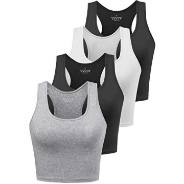 Joviren Women's Cotton Crop Tank Top 4-Pack Soft Stretchy