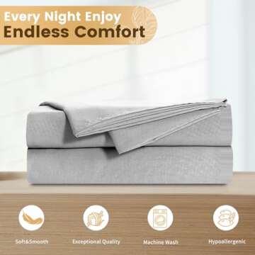 Bedlifes King Sheet Set- Cooling Sheets-Ultra Soft-Silky-Breathable-Deep Pocket- 1800 Series Bedding Set Microfiber- Grey Bed Sheets King Size 4 Pieces