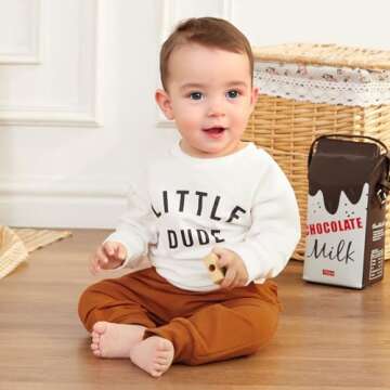 Toddler Baby Boy Fall Winter Outfits Letter Crewneck Sweatshirt Casual Pants 2Pcs Clothes Set White-...