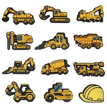 mortd Construction Shoe Decoration Charms, 23 PCS Excavator Bulldozer Truck Helmet Shoe Charm for Sh...