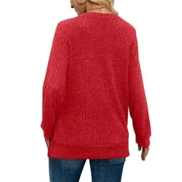 SAMPEEL Long Sleeve Shirts for Women V Neck Basic Fall Tops Winter Christmas Sweater Valentine's Day Outfits 2025 Red L