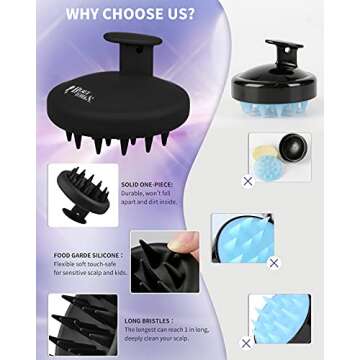 2 Pack Silicone Scalp Massager Shampoo Brush, Shower Scalp Scrubber with Soft Bristles, Scalp Brush ...