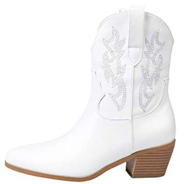STALOV Short Cowgirl Boots: Stylish White Cowboy Ankle Boots for Women