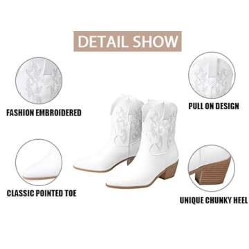 STALOV Cowgirl Ankle Boots for Women, Stylish & Comfortable