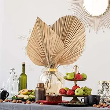 Natural Dried Palm Leaves Boho Palm Leaves Decor Heart Round Shape Palm Fans Tropical Palm Leaves Decoration Dried Palm Leaves Decor for Holidays Weddings Party Kitchen (Heart Shape, Round Shape, 6)
