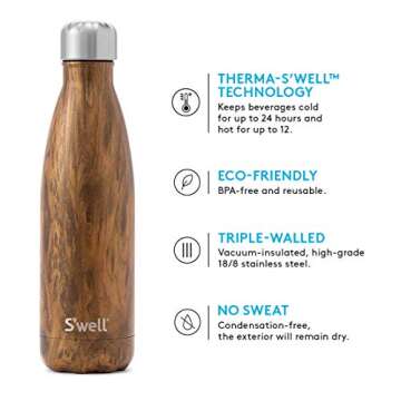 S'well Stainless Steel Water Bottle - 25 Fl Oz - Lily Wood - Triple-Layered Vacuum-Insulated Containers Keeps Drinks Cold for 54 Hours and Hot for 26 - with No Condensation - BPA Free Water Bottle