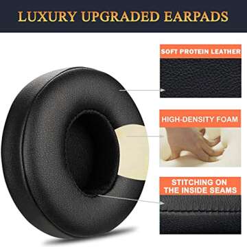 SoloWIT Earpads Cushions Replacement for Beats Solo 2 & Solo 3 Wireless On-Ear Headphones, Solo2 Solo3 Ear Pads with Soft Protein Leather, Added Thickness - (Black)