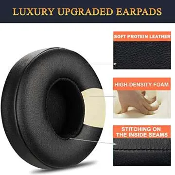 SoloWIT Earpads Cushions Replacement for Beats Solo 2 & Solo 3 Wireless On-Ear Headphones, Solo2 Solo3 Ear Pads with Soft Protein Leather, Added Thickness - (Black)