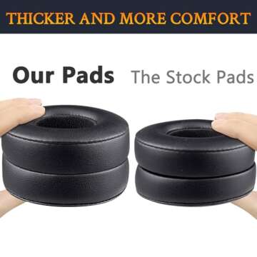 SoloWIT Earpads Cushions Replacement for Beats Solo 2 & Solo 3 Wireless On-Ear Headphones, Solo2 Solo3 Ear Pads with Soft Protein Leather, Added Thickness - (Black)