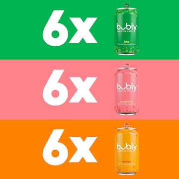 bubly Sparkling Water, Tropical Thrill 3 Flavor Variety Pack (Lime, Grapefruit, Mango), Zero Sugar &...