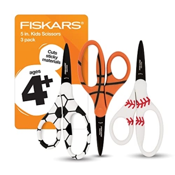 Fiskars 5" Pointed-Tip Scissors for Kids 4-7 with Non-Stick Blades (3-Pack) - Scissors for School or...