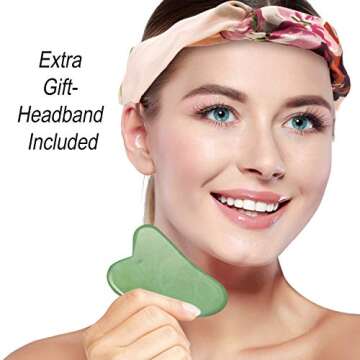 Jade Roller and Gua Sha Tool Set, Natural Real Jade Roller for Face, Beauty Jade Facial Roller Massage Tool for Rejuvenate Skin, Anti-wrinkle, Anti Aging, No Squeaks, Green