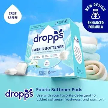 Dropps Laundry Fabric Softener Pods, Crisp Breeze (32 Pods) - Laundry Additive for Softening & Protection - HE Compatible Mineral Based Ingredients Laundry Supplies