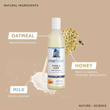 TrueBlue Pure & Sure Puppy Shampoo – Cleansing Wash, Deodorizing, Moisturizing – Toxin Free, Milk, Honey Natural Botanical Blend – Tearless Dog Shampoos – 12 Fl. Oz.