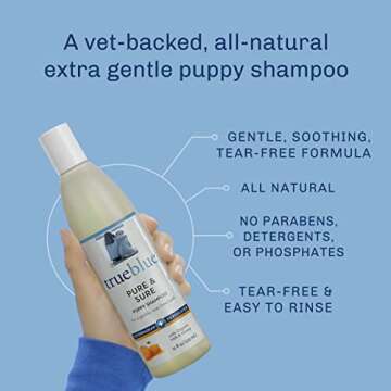 TrueBlue Pure & Sure Puppy Shampoo – Cleansing Wash, Deodorizing, Moisturizing – Toxin Free, Milk, Honey Natural Botanical Blend – Tearless Dog Shampoos – 12 Fl. Oz.