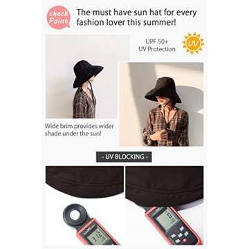DRIONO Wide Brim Bucket Hat - UPF50+ Protection Travel Beach Sun Hat with Semi-Rigid Adjustable Fold...