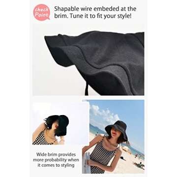 DRIONO Wide Brim Bucket Hat - UPF50+ Protection Travel Beach Sun Hat with Semi-Rigid Adjustable Foldable Brim -Black