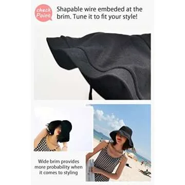 DRIONO Wide Brim Bucket Hat - UPF50+ Protection Travel Beach Sun Hat with Semi-Rigid Adjustable Foldable Brim -Black