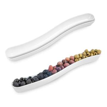 Restaurantware Swerve 14 Ounce Olive Plate 1 Curved Olive Tray - Small Chip Resistant White Porcelai...