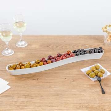 Restaurantware Swerve 14 Ounce Olive Plate 1 Curved Olive Tray - Small Chip Resistant White Porcelain Olive Canoe Dishwasher Safe For Snacks Condiments Or Appetizers