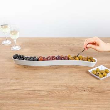 Restaurantware Swerve 14 Ounce Olive Plate 1 Curved Olive Tray - Small Chip Resistant White Porcelain Olive Canoe Dishwasher Safe For Snacks Condiments Or Appetizers