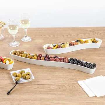 Restaurantware Swerve 14 Ounce Olive Plate 1 Curved Olive Tray - Small Chip Resistant White Porcelain Olive Canoe Dishwasher Safe For Snacks Condiments Or Appetizers