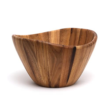 Lipper International Acacia Wave Serving Bowl - Large 12"x7" for Fruits & Salads
