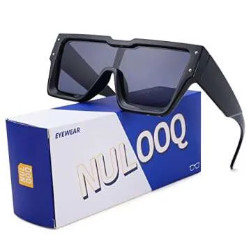 NULOOQ Retro Millionaire Sunglasses for Women Men Vintage Fashion Flat Top Thick Frame Square Sun Glasses (Black Frame/Gray Lens)